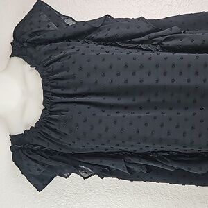 Ann Taylor | Women's Black Sleeveless Ruffle Detail Swiss Dot Lined Top Sz M